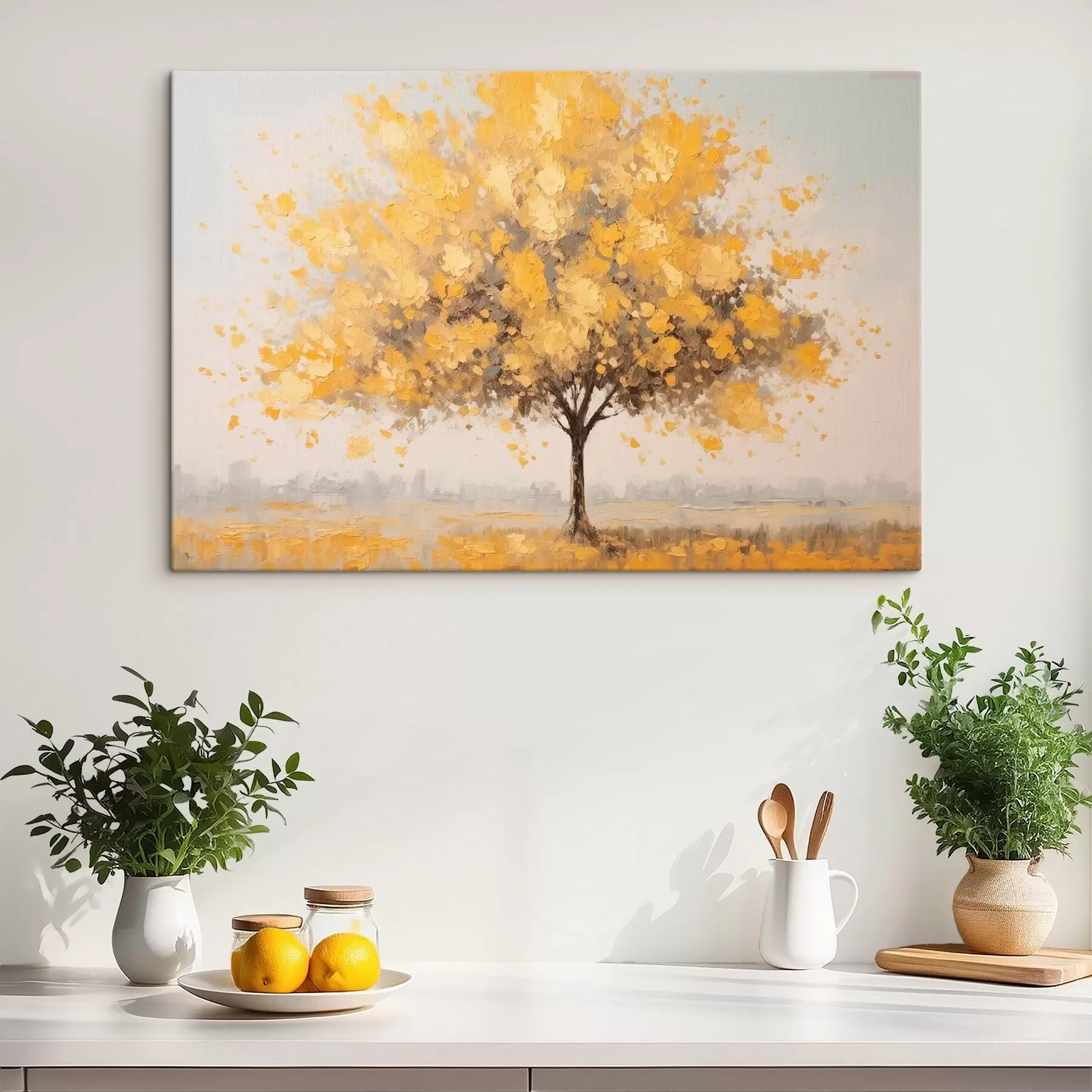 Tableau Arbre aux feuilles jaunes dans un style impressionniste s42480
