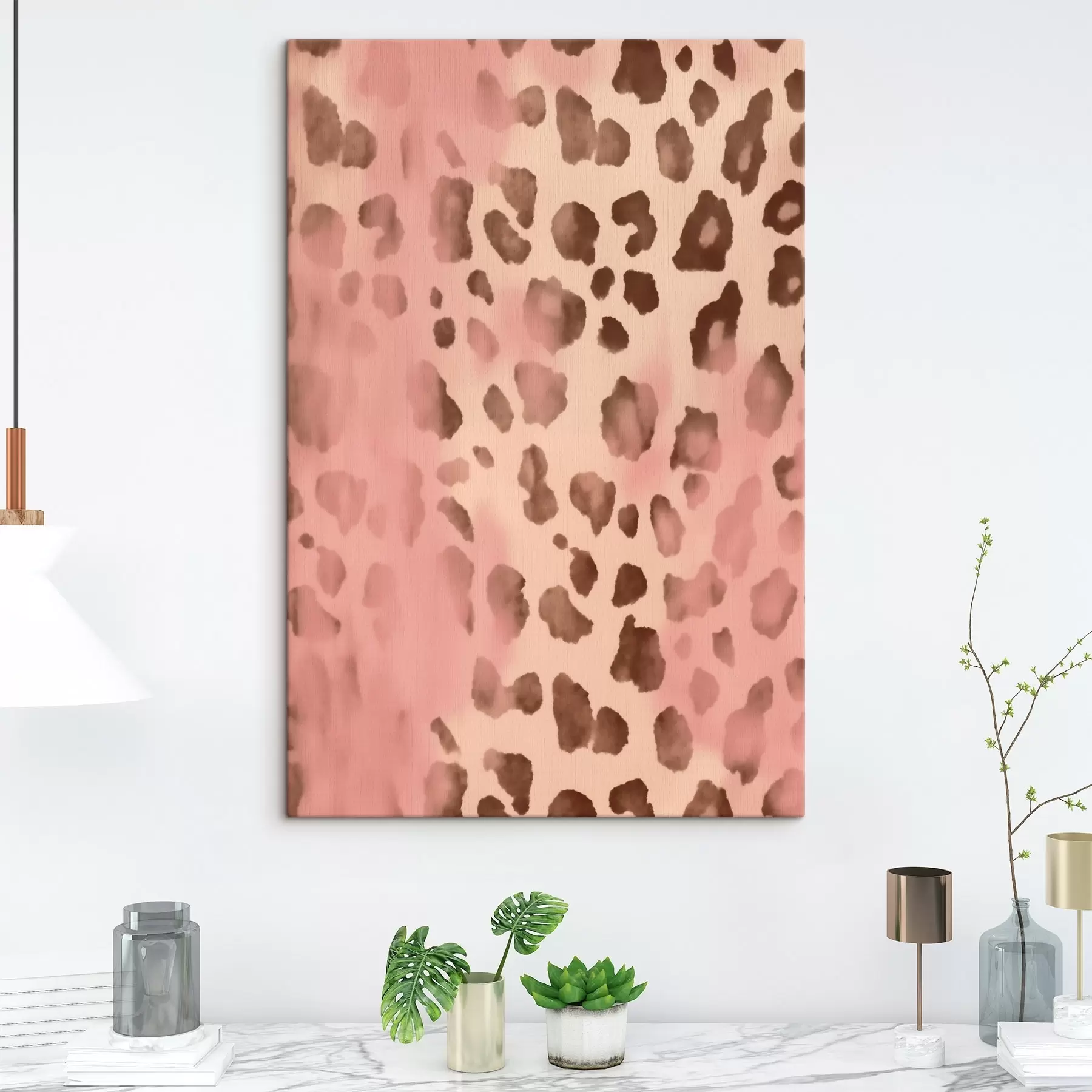 Tableau Motif abstrait avec impression léopard sur fond rose s42490