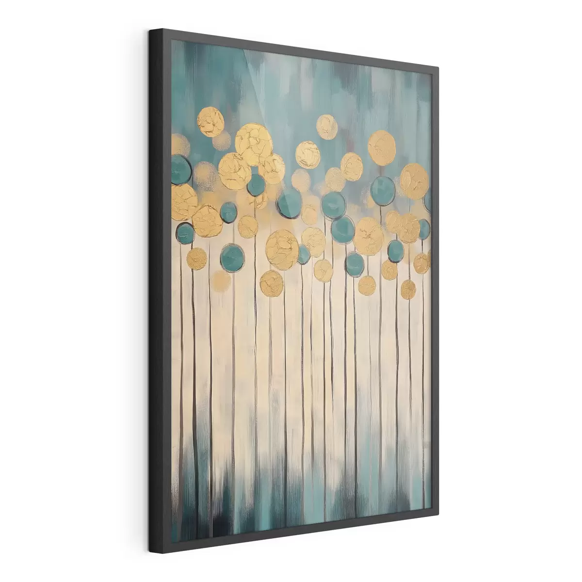 Poster Abstraction décorative avec des éléments ronds sur fond bleu et beige f42476
