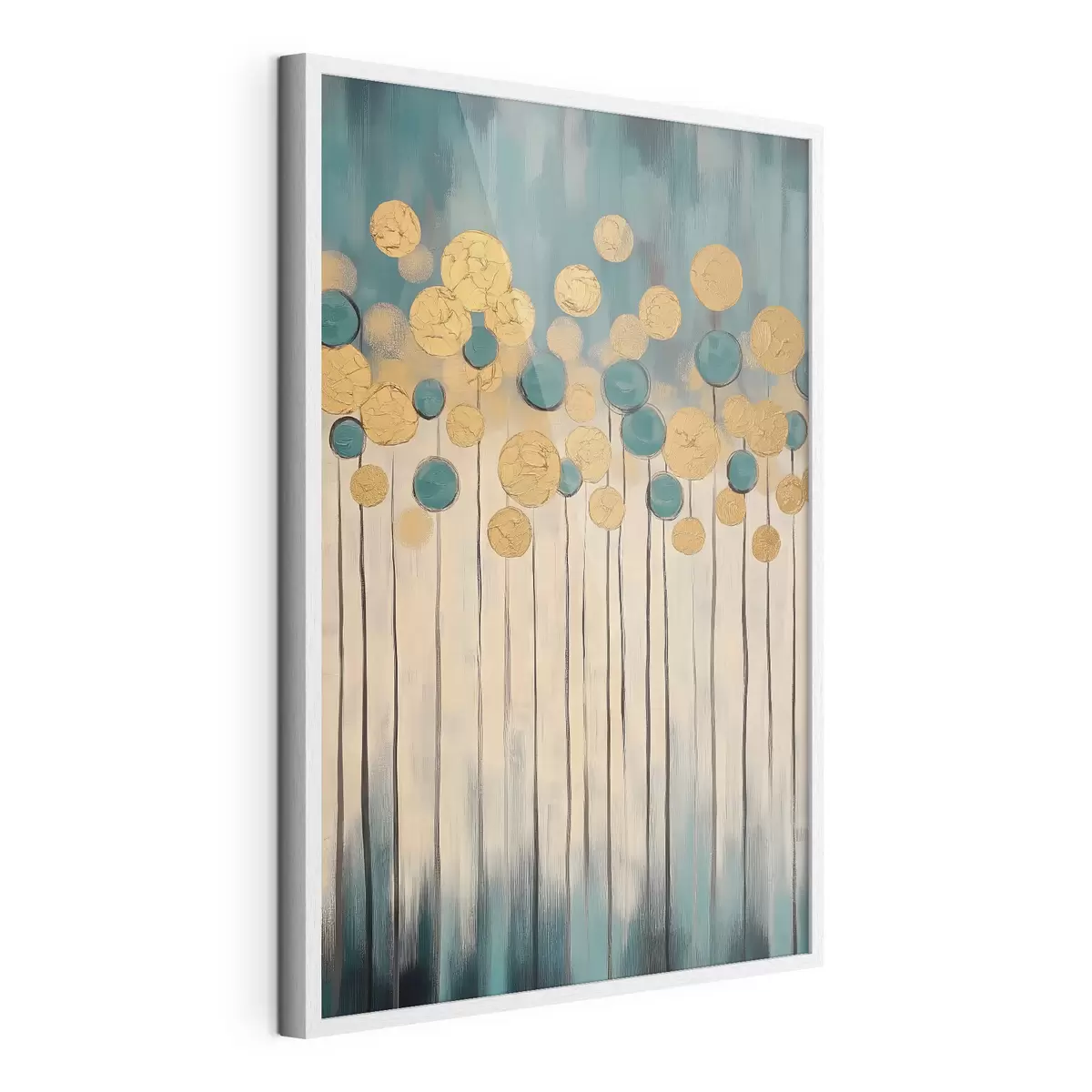 Poster Abstraction décorative avec des éléments ronds sur fond bleu et beige f42476