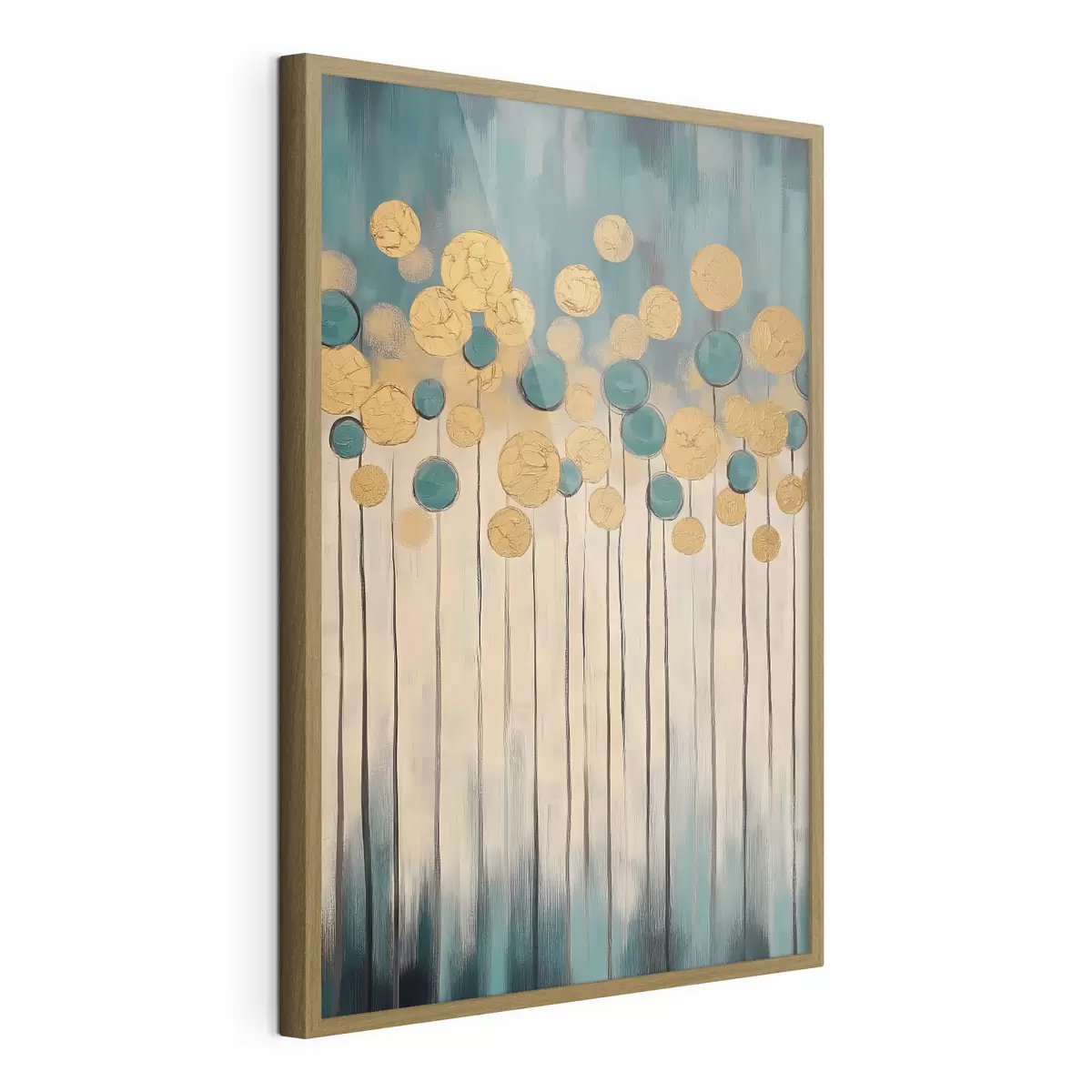 Poster Abstraction décorative avec des éléments ronds sur fond bleu et beige f42476