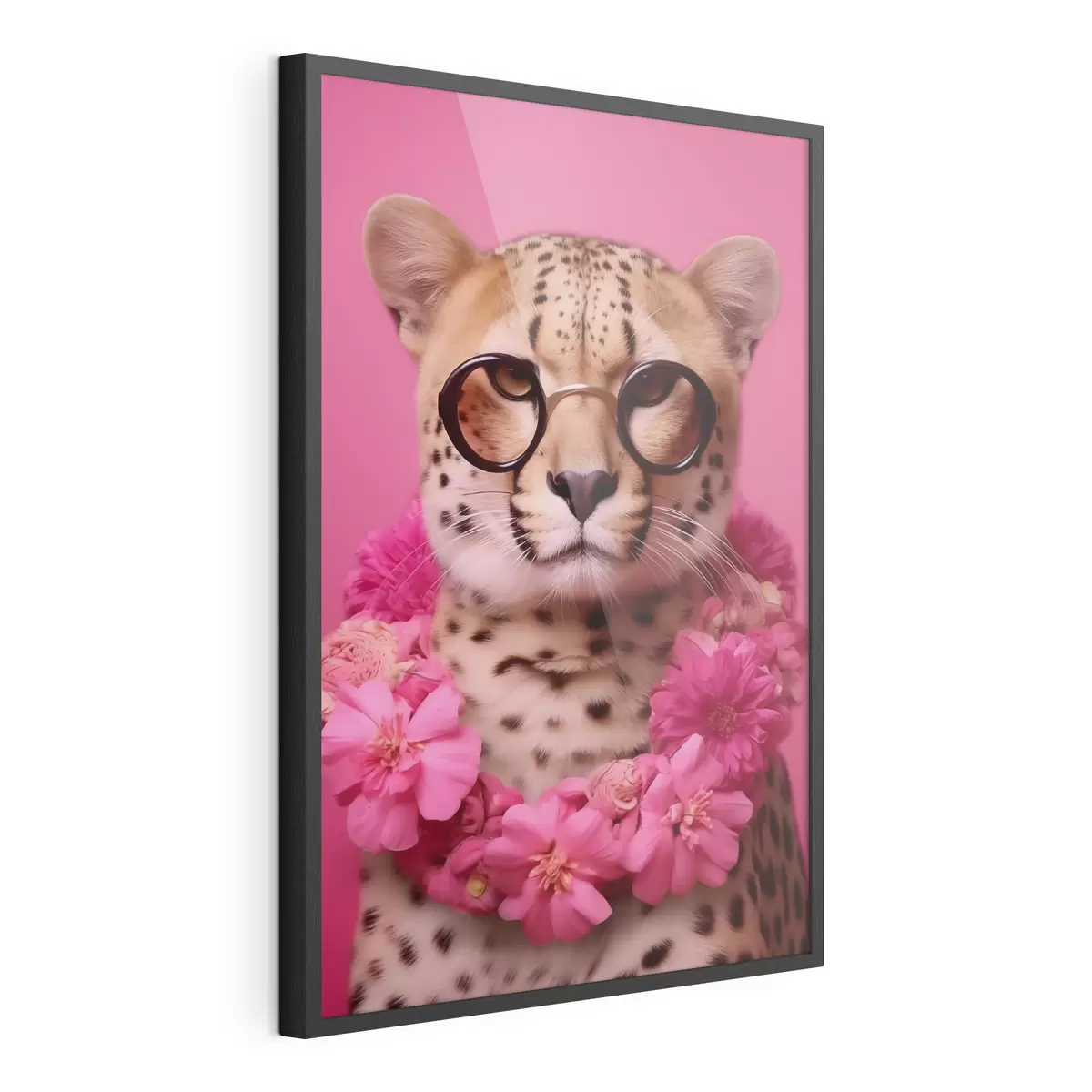 Poster Guépard en lunettes avec guirlande de fleurs f42477