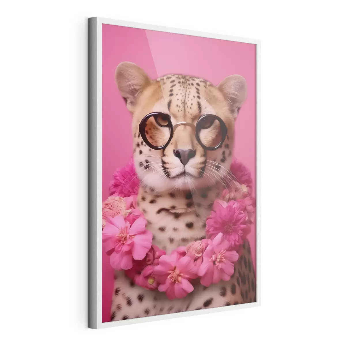 Poster Guépard en lunettes avec guirlande de fleurs f42477