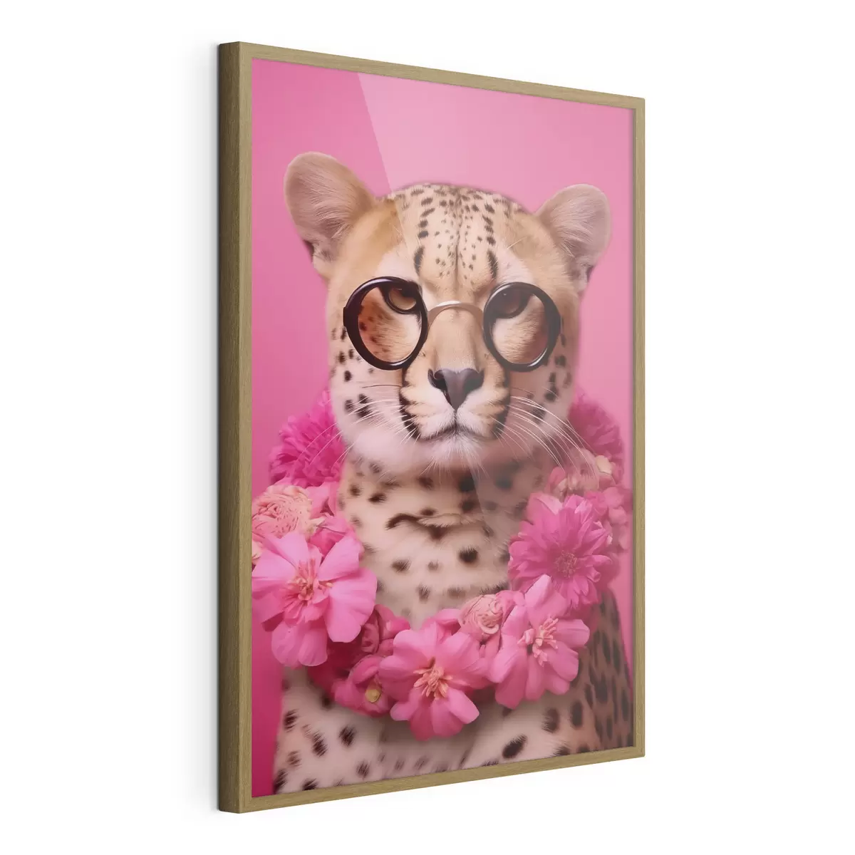 Poster Guépard en lunettes avec guirlande de fleurs f42477
