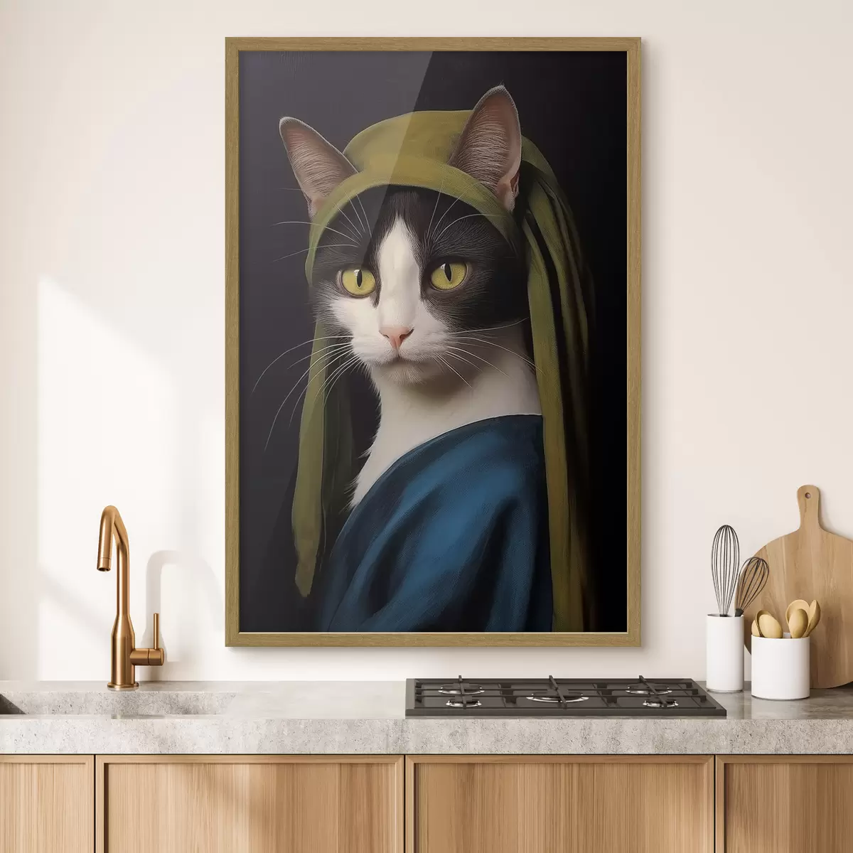 Poster Chat en portrait avec boucle d'oreille en perle f42486