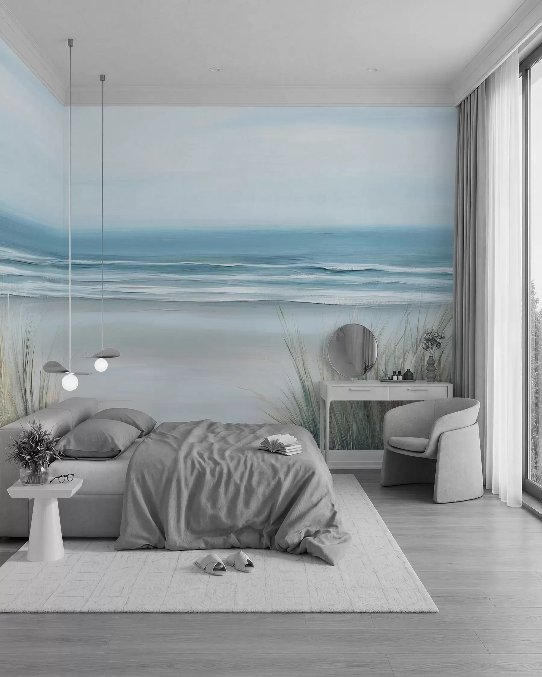 Papier peint Paysage avec une plage sauvage dans le style de la peinture à l'huile w02869