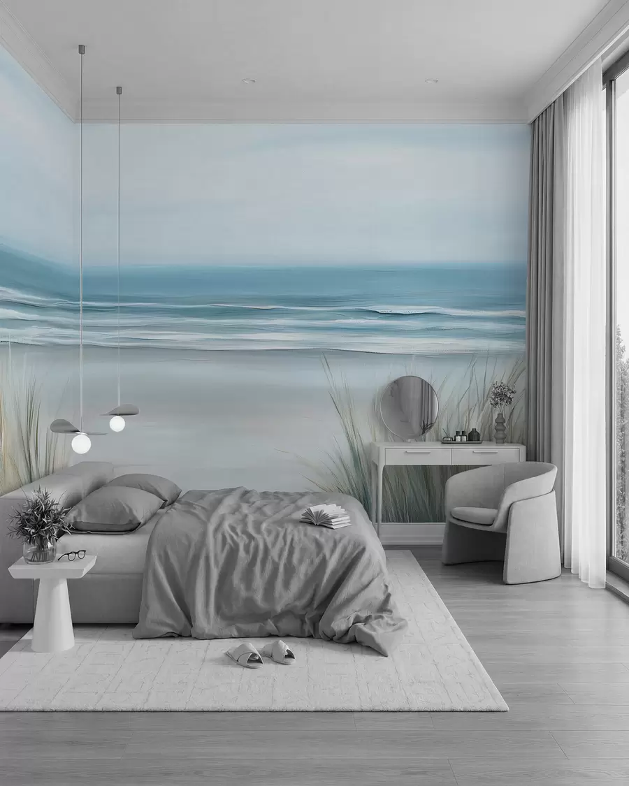 Papier peint Paysage avec une plage sauvage dans le style de la peinture à l'huile w02869