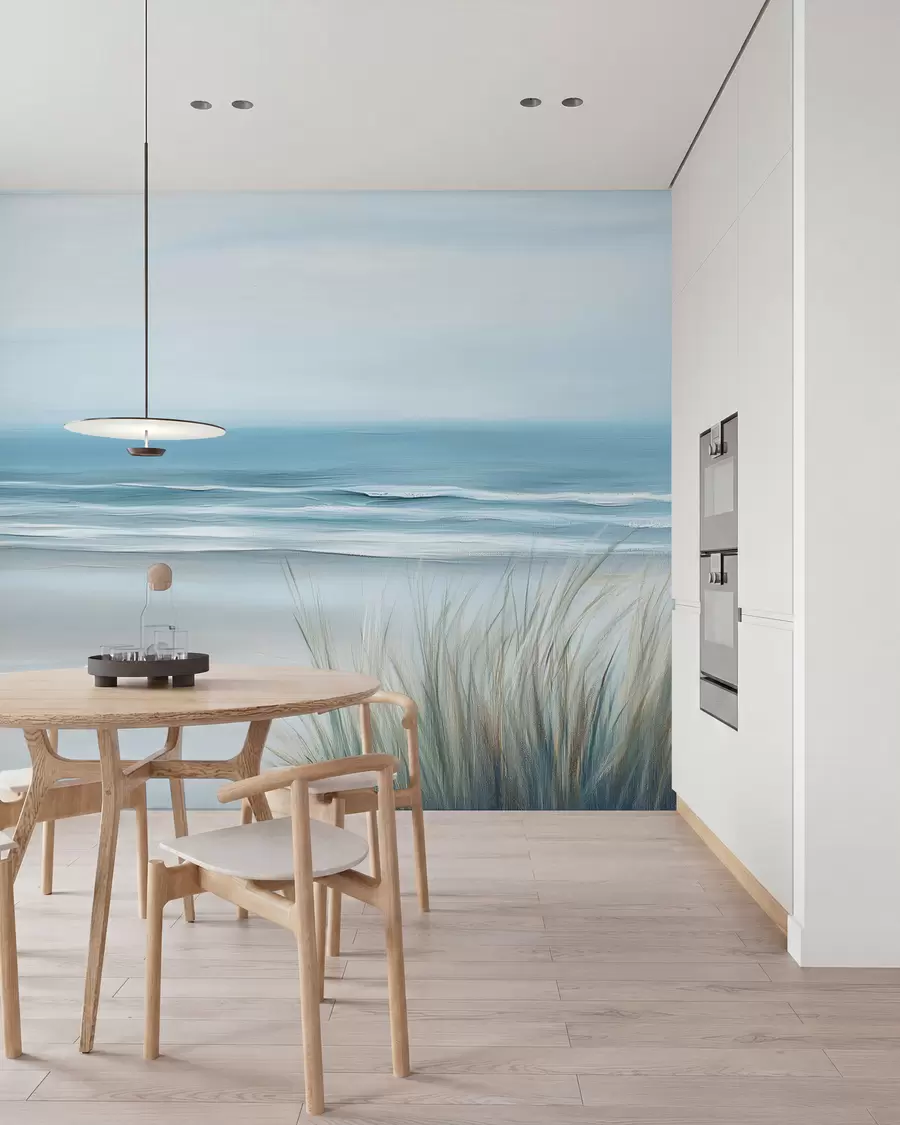 Papier peint Paysage avec une plage sauvage dans le style de la peinture à l'huile w02869