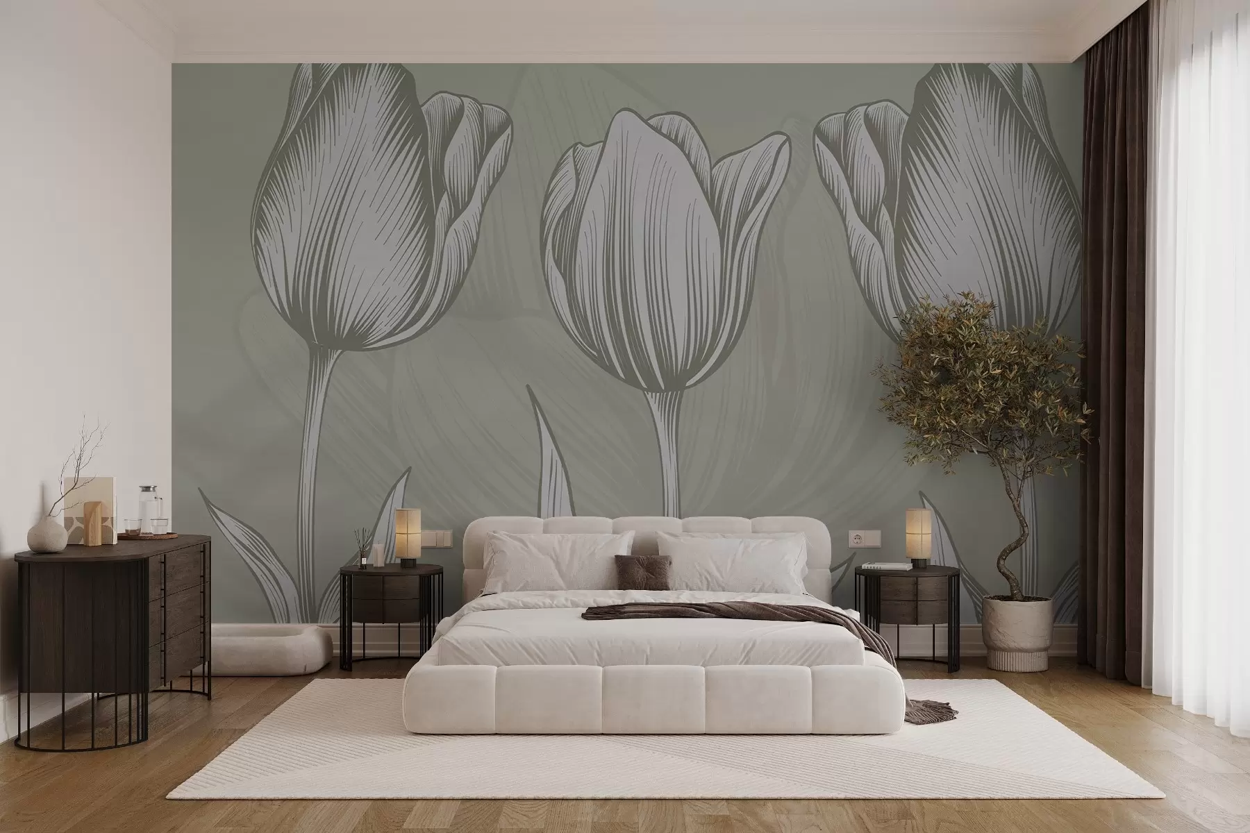 Papier peint Élégantes tulipes sur fond vert w02786v2