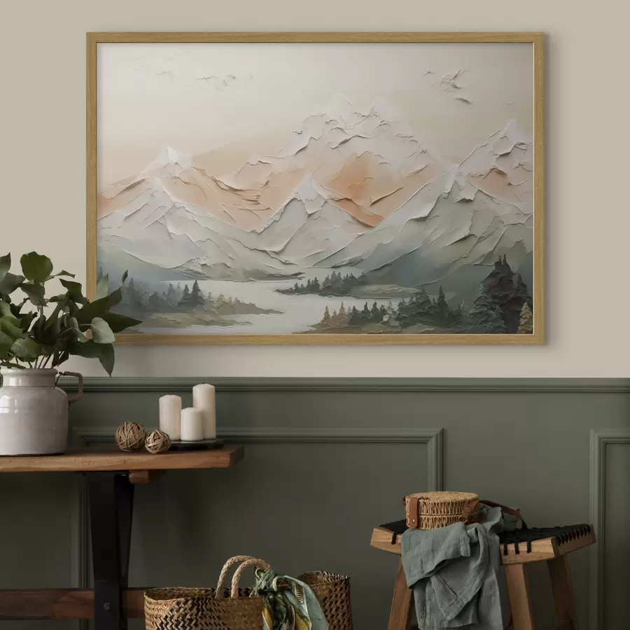 Papier peint Montagnes au bord de la rivière imitation de coups de pinceau f42589