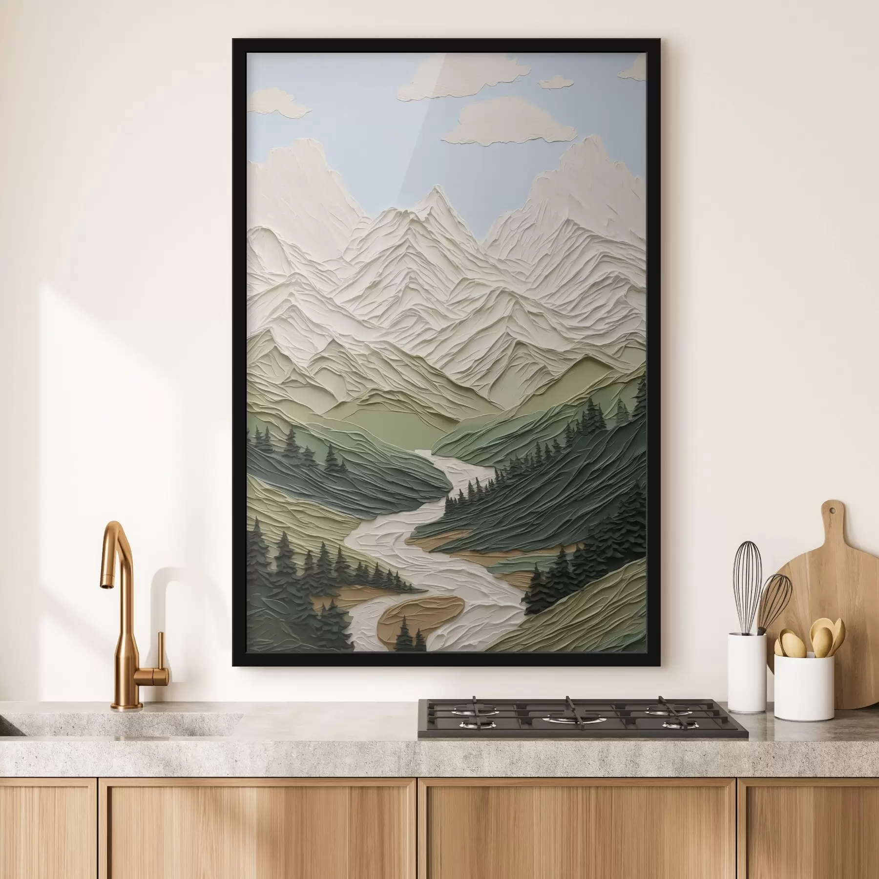 Papier peint Paysage de montagne imitation coups de pinceau f42590