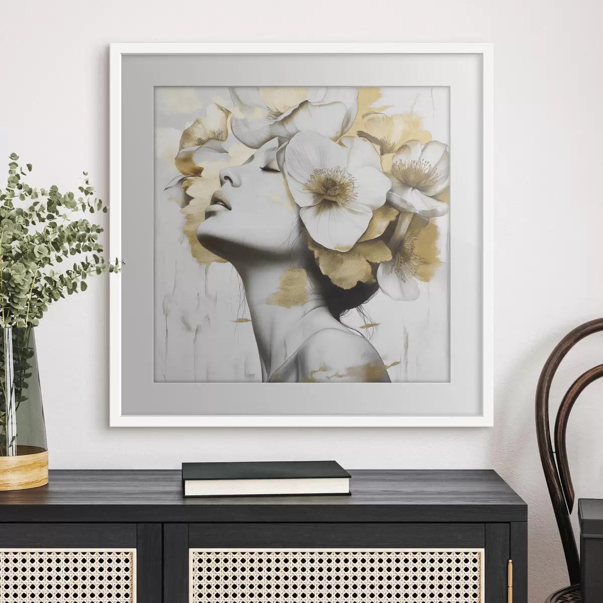 Poster Une fille avec des fleurs sur la tête f42606