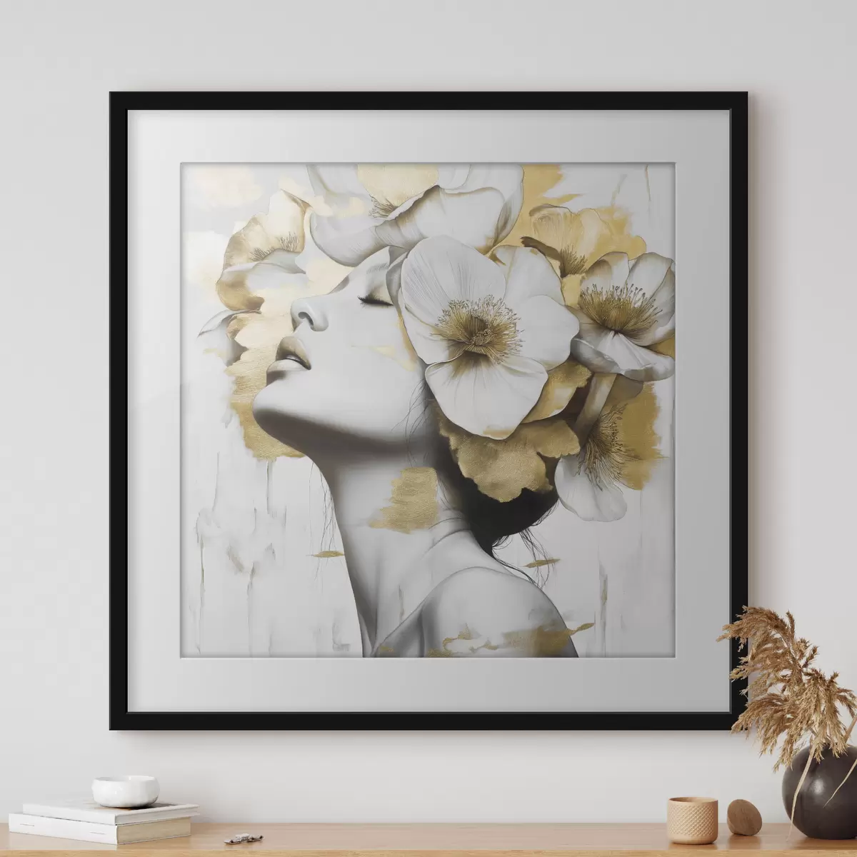 Poster Une fille avec des fleurs sur la tête f42606