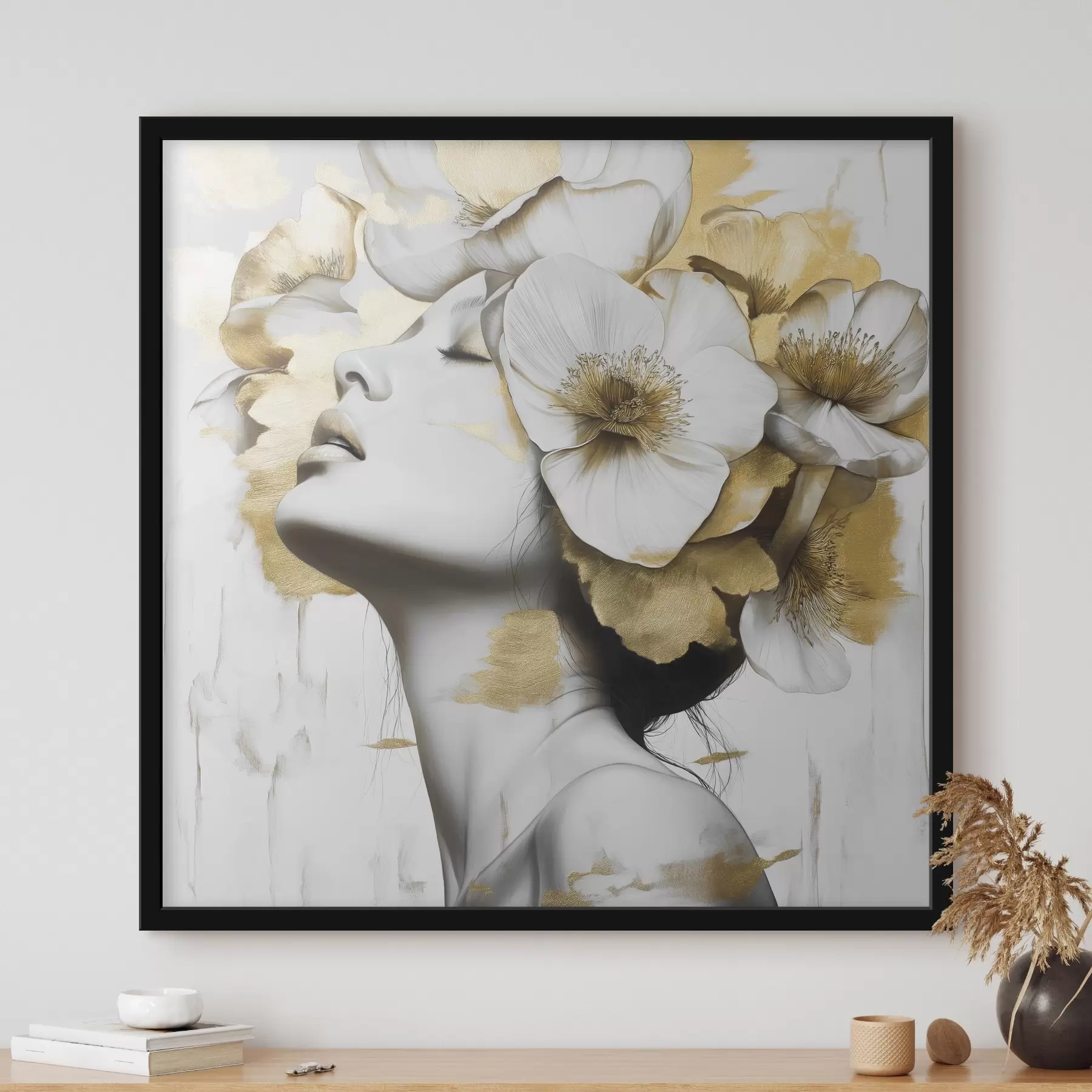Papier peint Une fille avec des fleurs sur la tête f42606