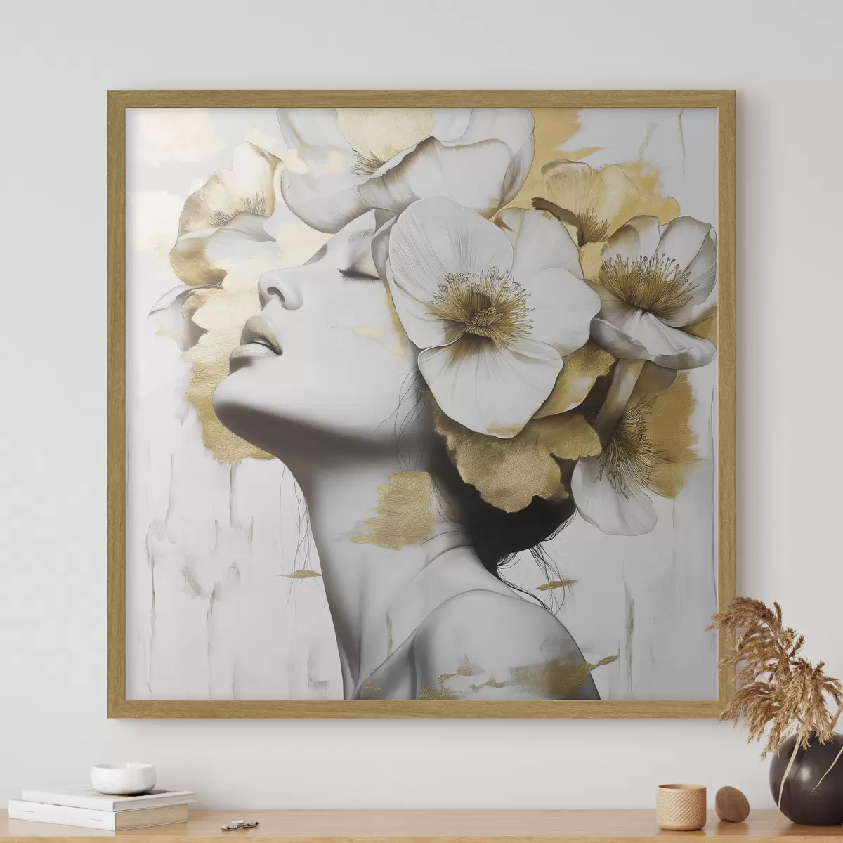 Poster Une fille avec des fleurs sur la tête f42606