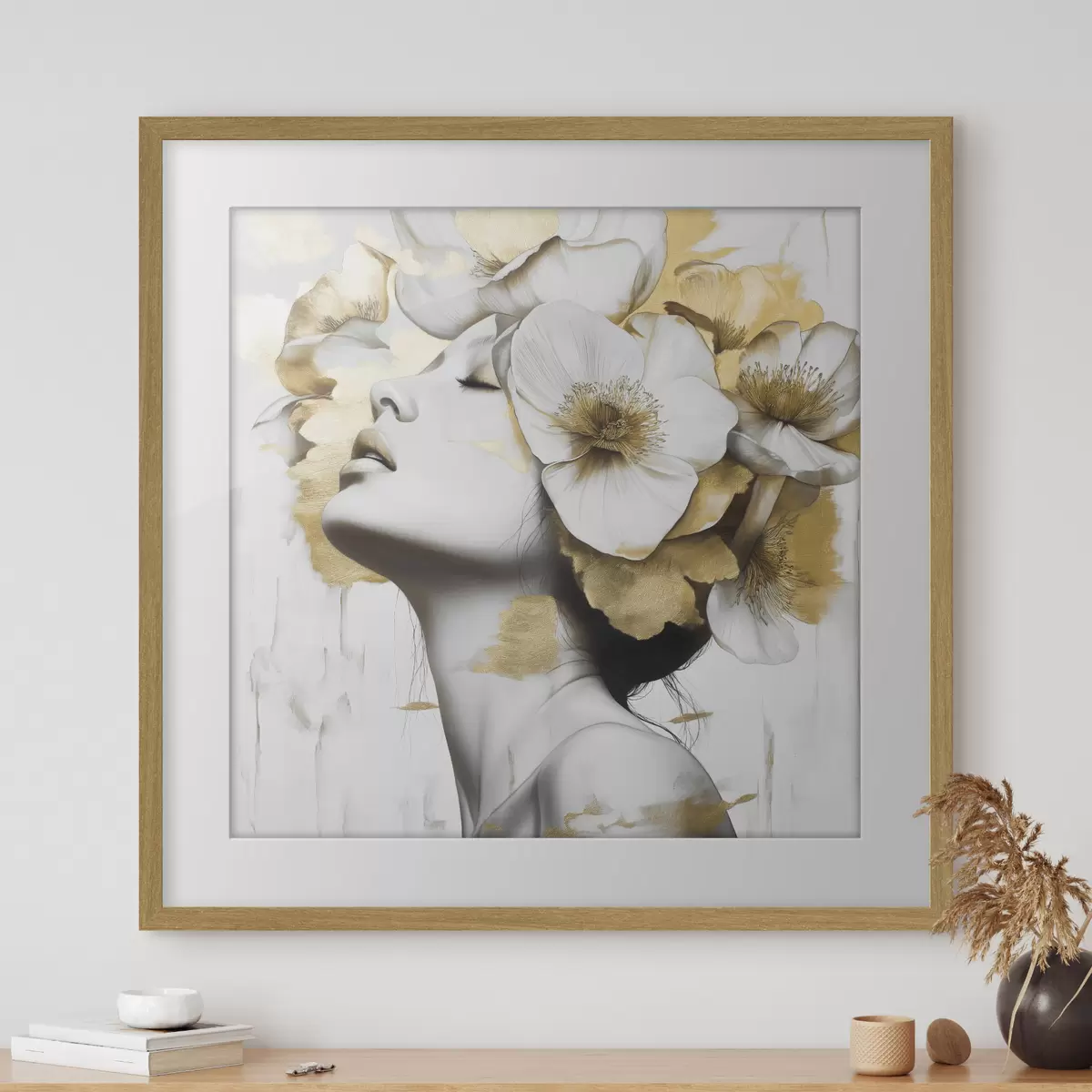 Poster Une fille avec des fleurs sur la tête f42606