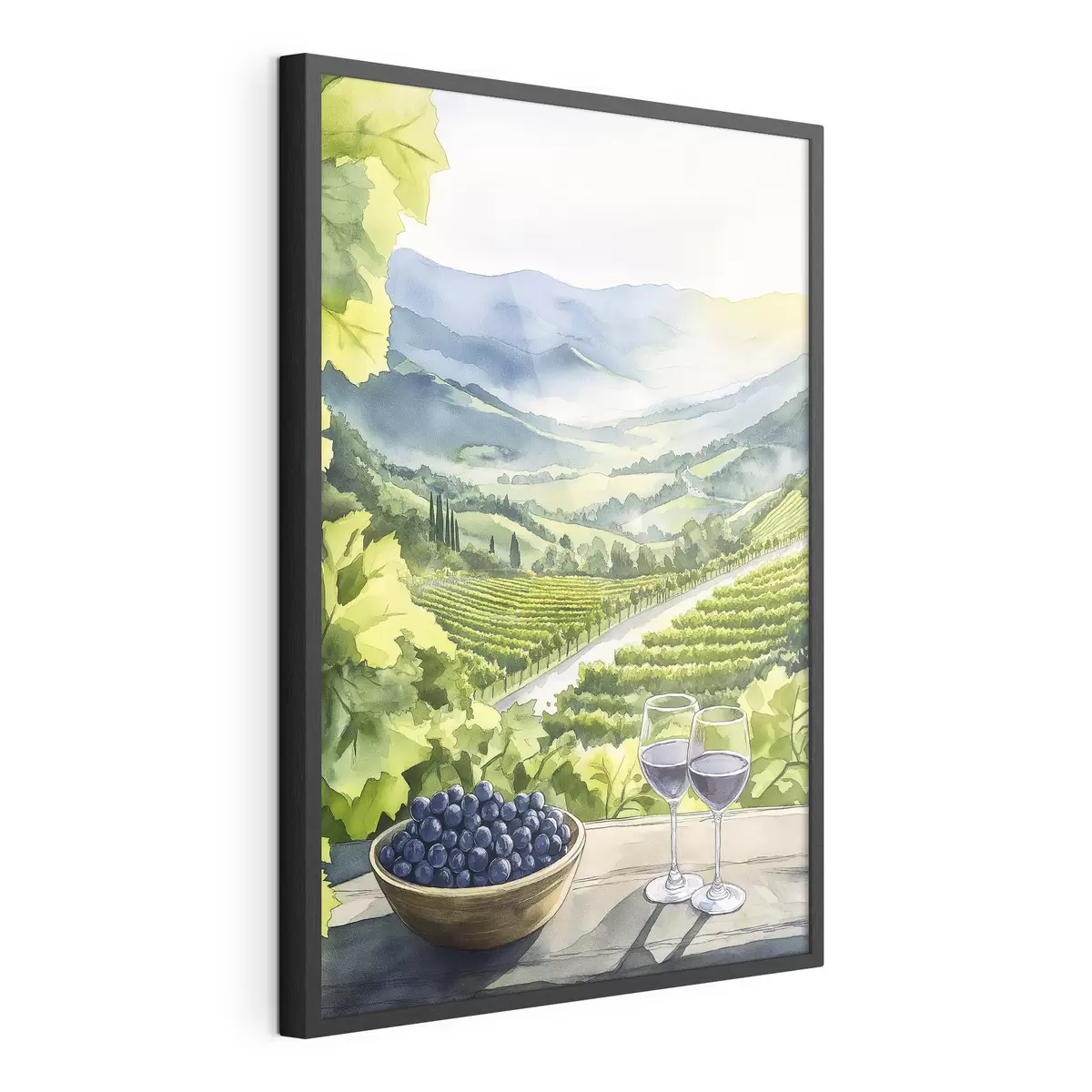 Poster Jardins de pêche, paysages de style aquarelle, verres à vin f42444