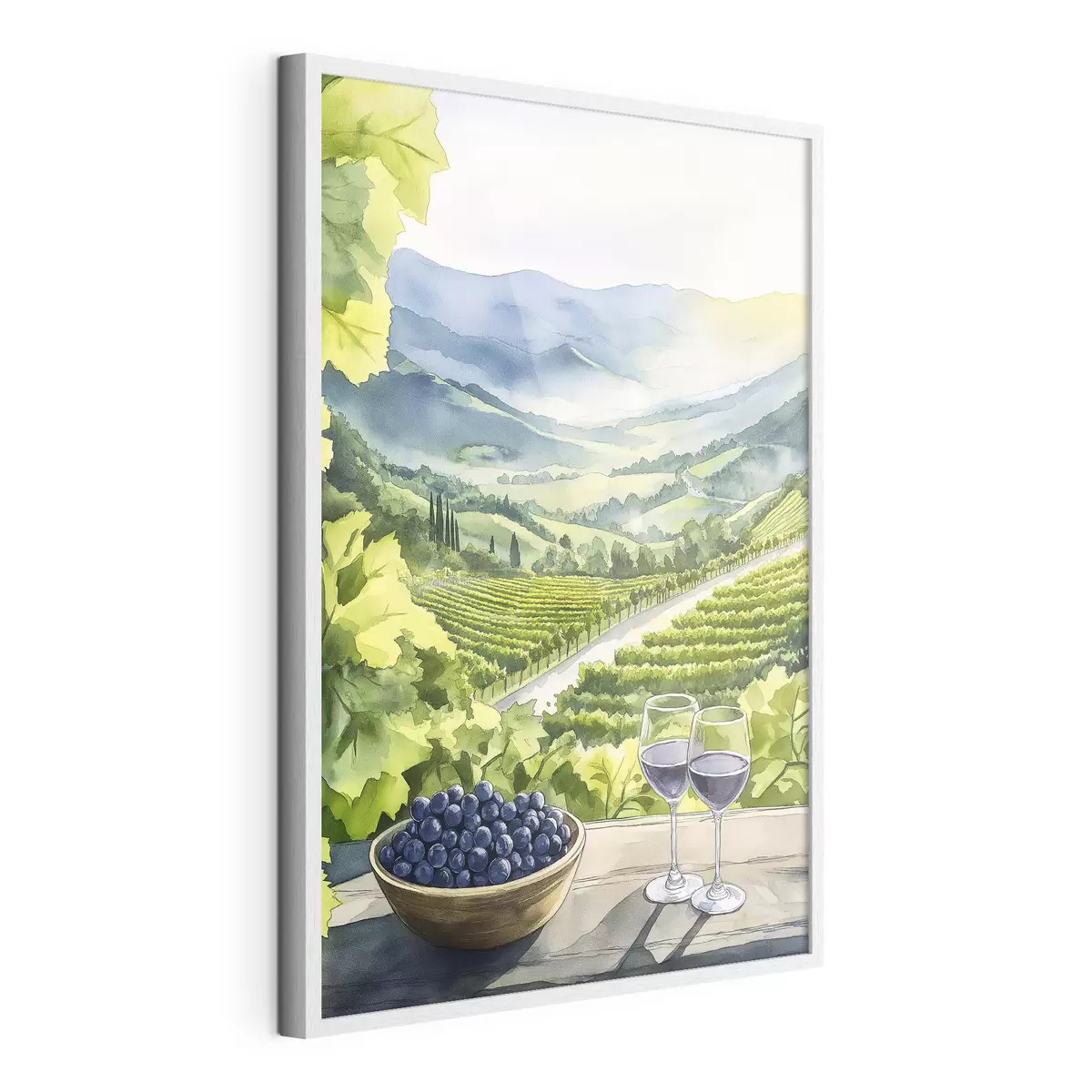 Poster Jardins de pêche, paysages de style aquarelle, verres à vin f42444
