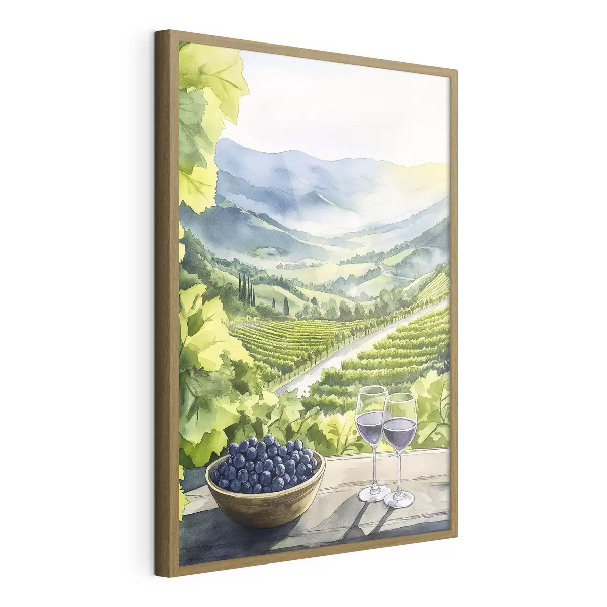 Poster Jardins de pêche, paysages de style aquarelle, verres à vin f42444