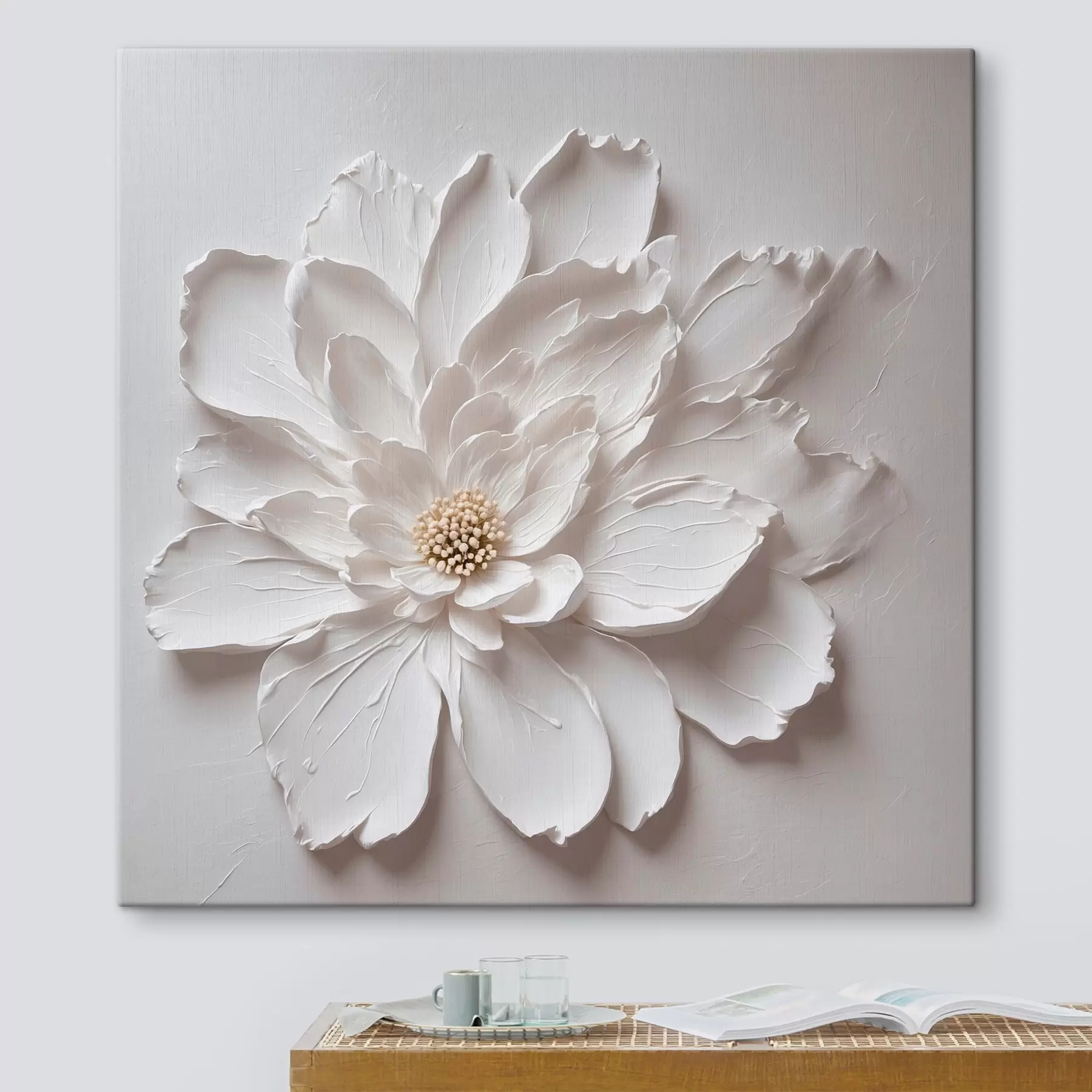 Tableau Fleur blanche sur fond blanc s42517