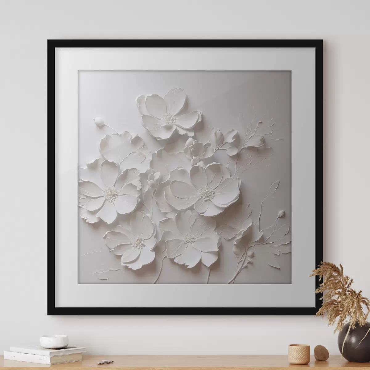Poster Fleurs blanches sur fond blanc dans le style de la peinture à l'huile f42516