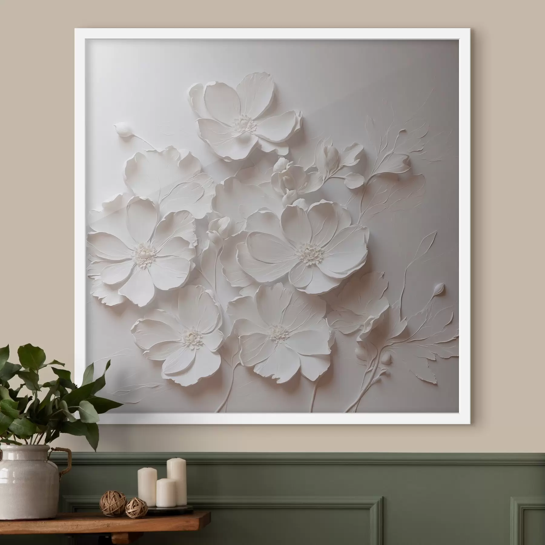 Papier peint Fleurs blanches sur fond blanc dans le style de la peinture à l'huile f42516
