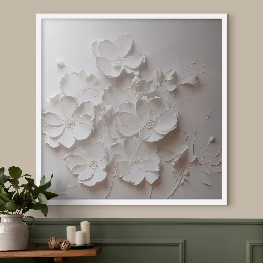 Papier peint Fleurs blanches sur fond blanc dans le style de la peinture à l'huile f42516