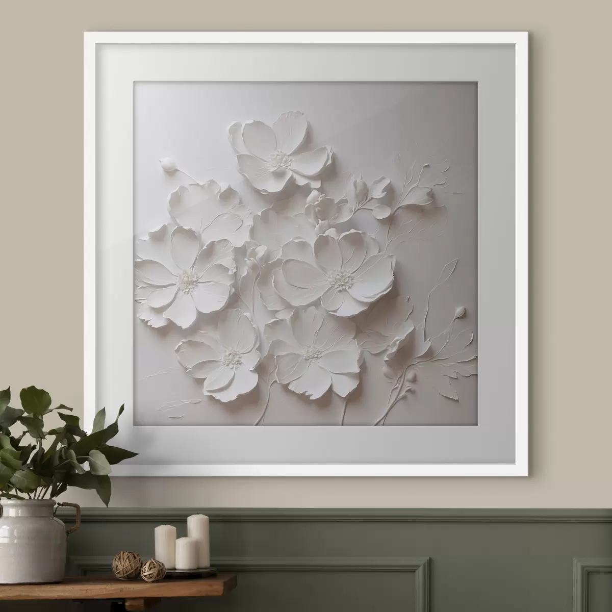 Poster Fleurs blanches sur fond blanc dans le style de la peinture à l'huile f42516