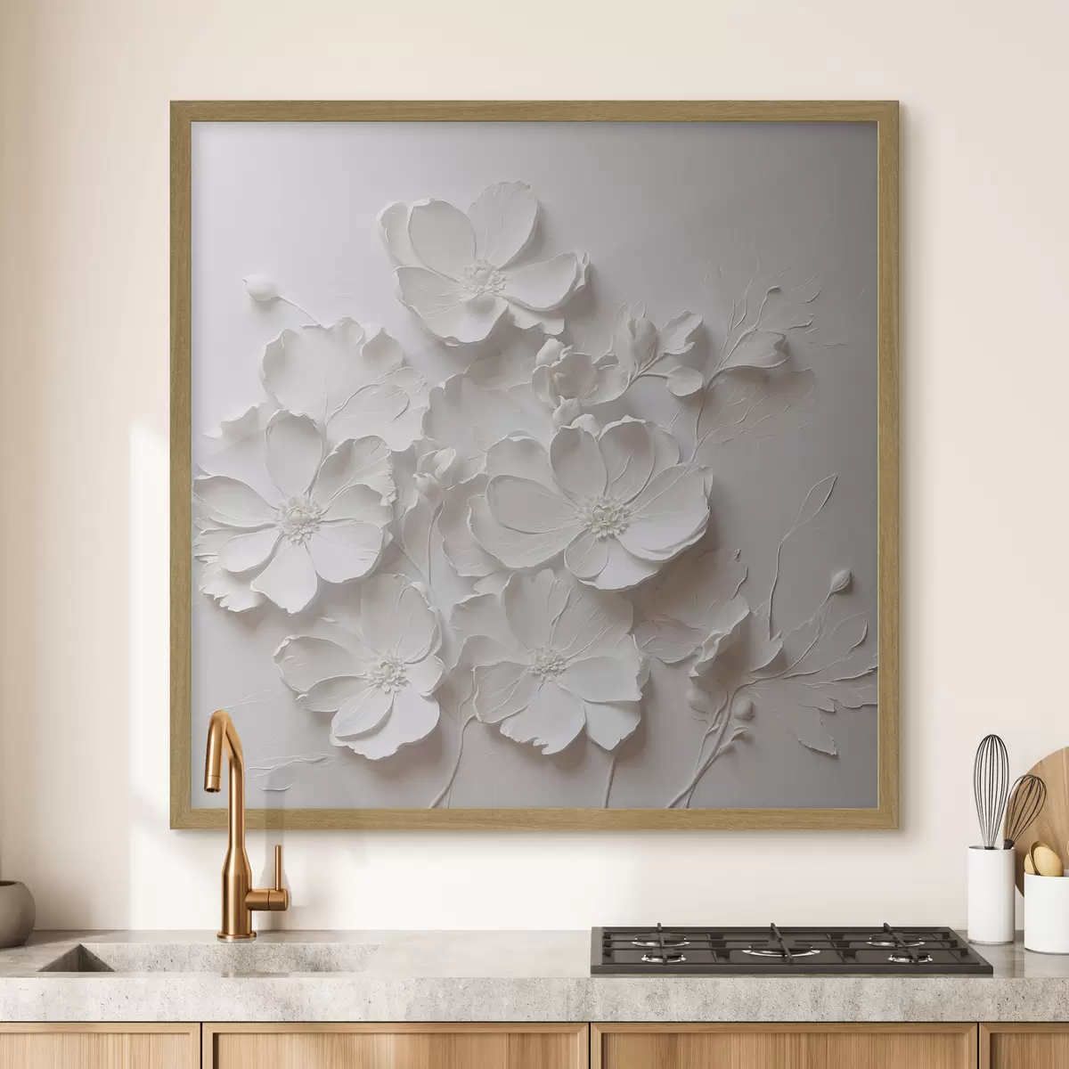 Poster Fleurs blanches sur fond blanc dans le style de la peinture à l'huile f42516