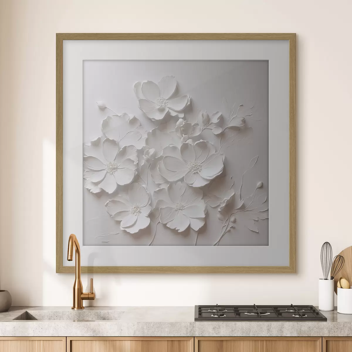 Poster Fleurs blanches sur fond blanc dans le style de la peinture à l'huile f42516