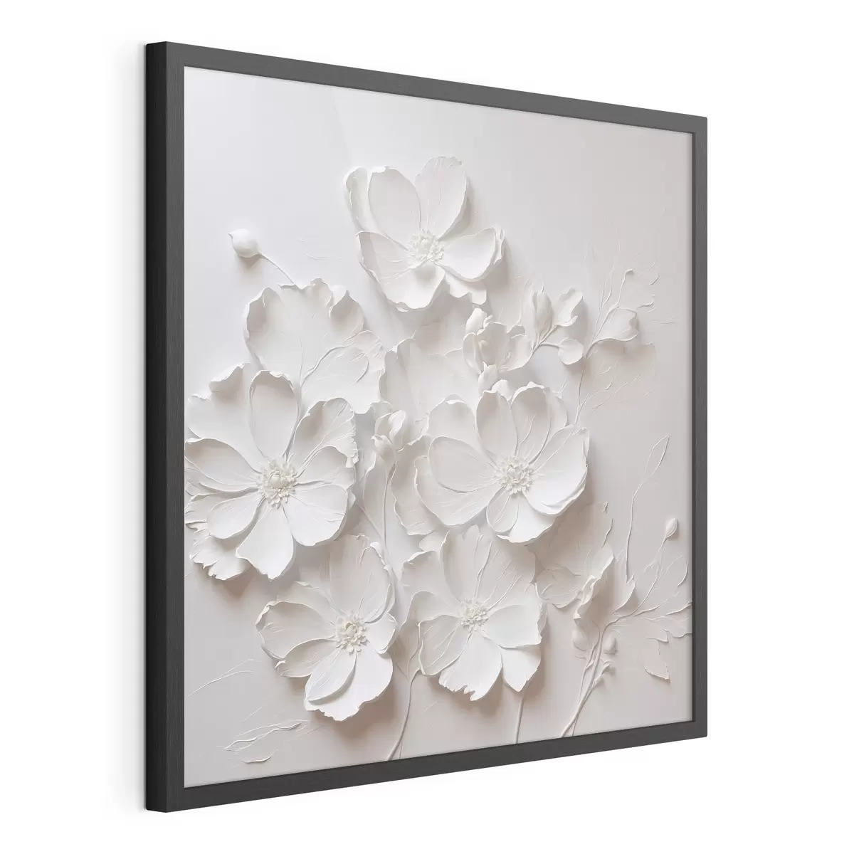 Poster Fleurs blanches sur fond blanc dans le style de la peinture à l'huile f42516