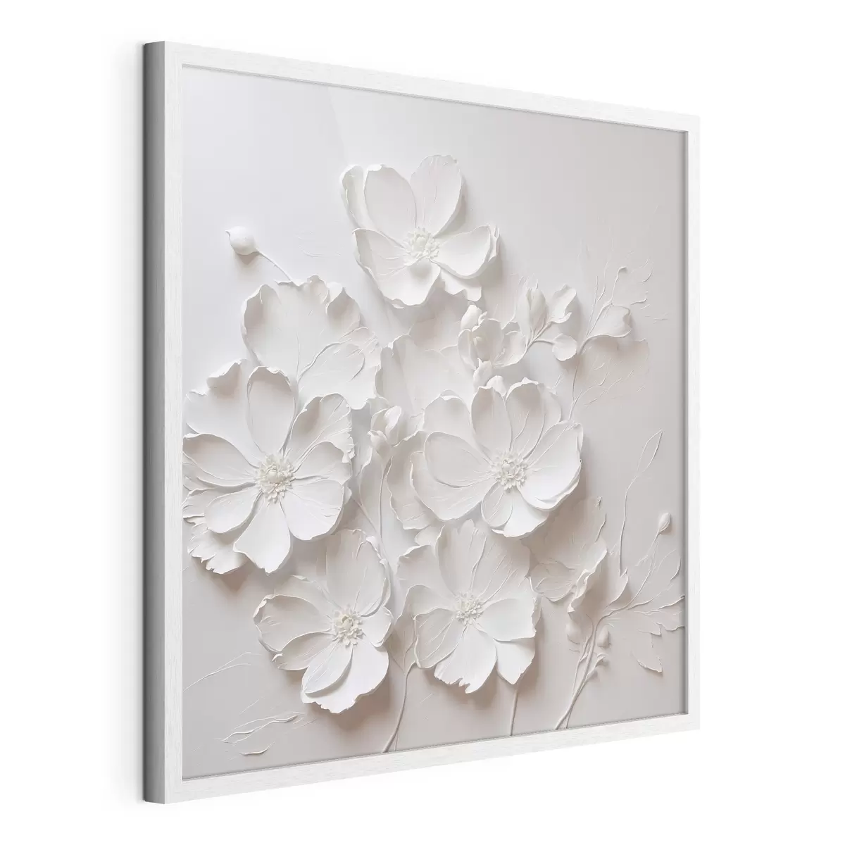 Poster Fleurs blanches sur fond blanc dans le style de la peinture à l'huile f42516