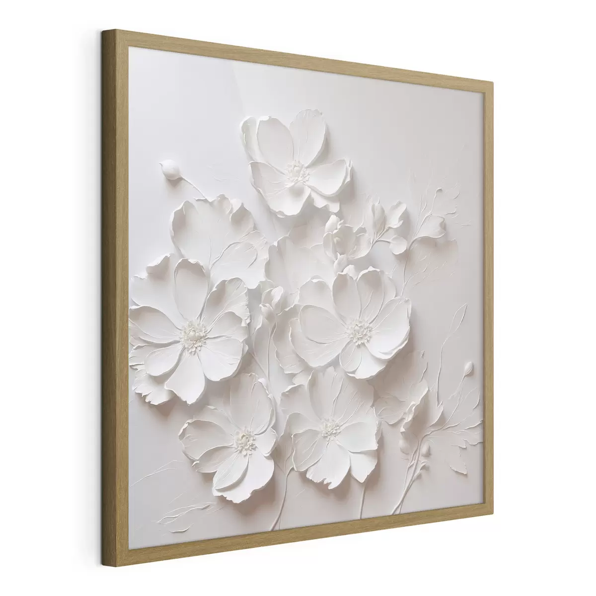 Poster Fleurs blanches sur fond blanc dans le style de la peinture à l'huile f42516