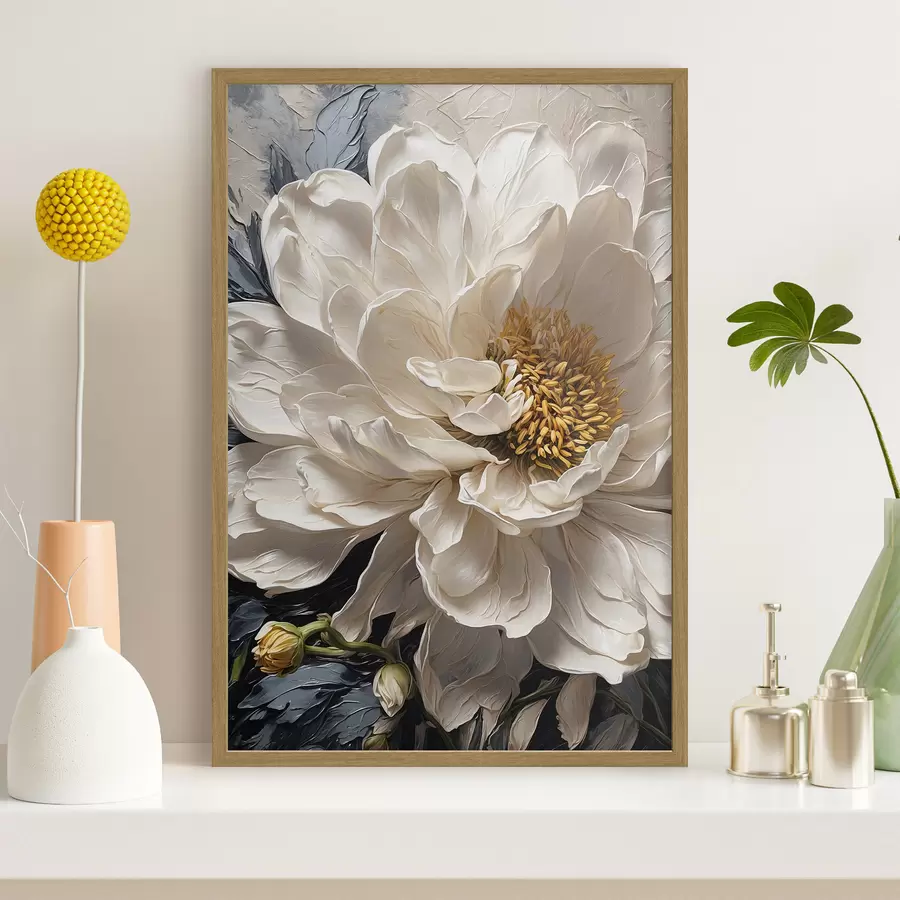 Papier peint Fleur blanche sur fond bleu-beige f42523