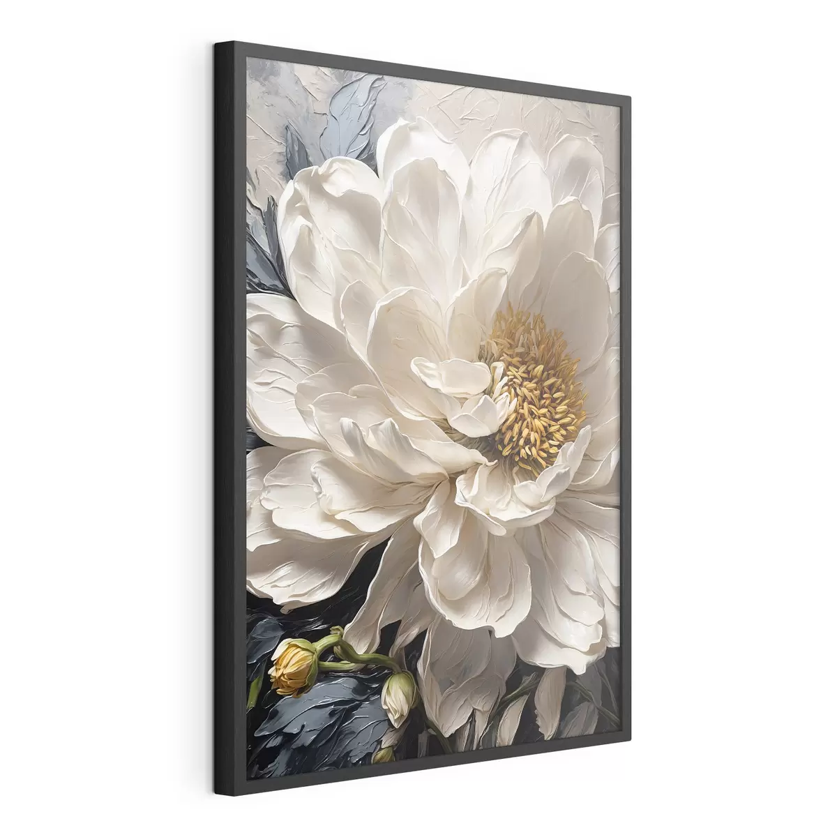 Poster Fleur blanche sur fond bleu-beige f42523