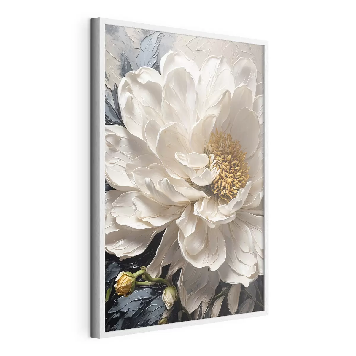 Poster Fleur blanche sur fond bleu-beige f42523