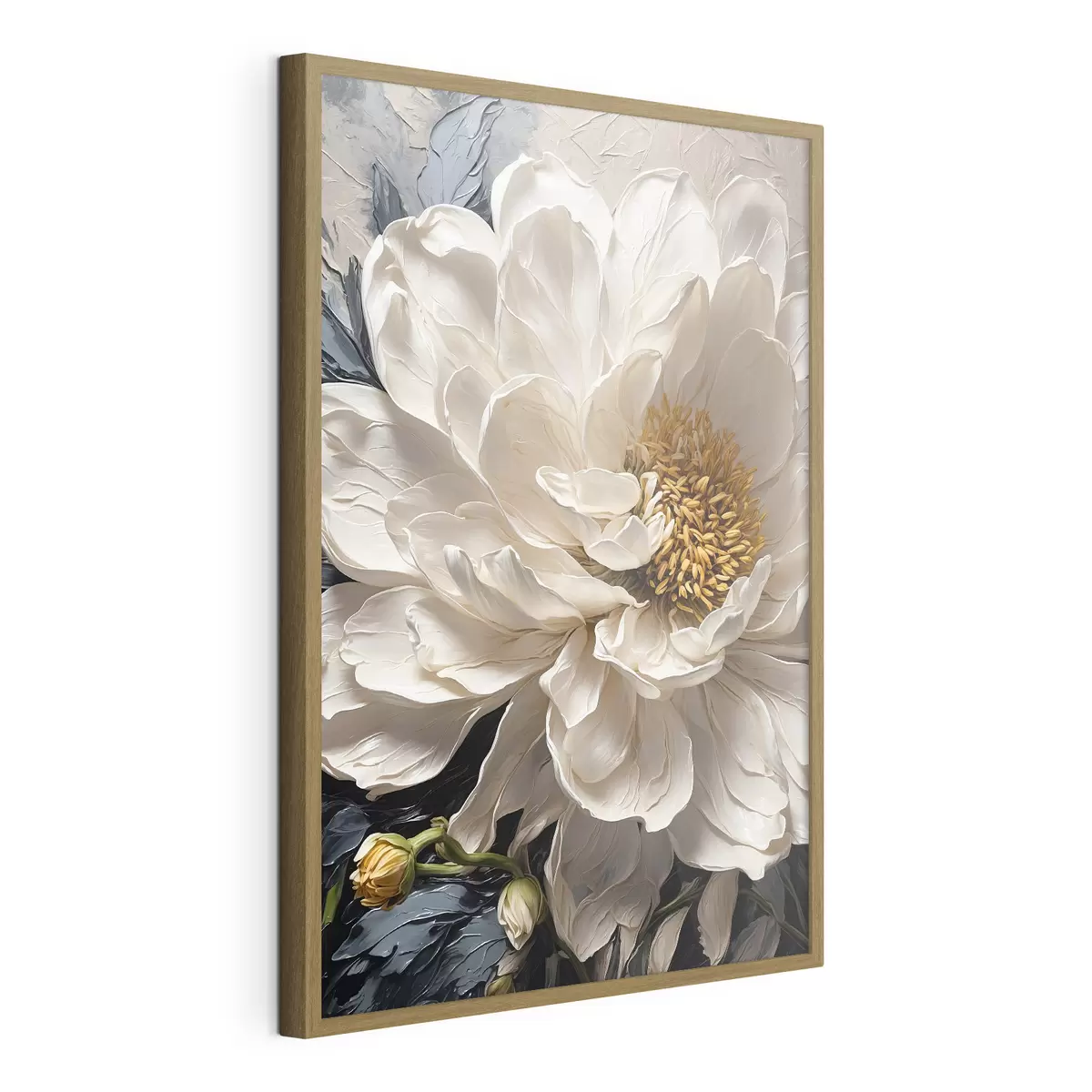 Poster Fleur blanche sur fond bleu-beige f42523