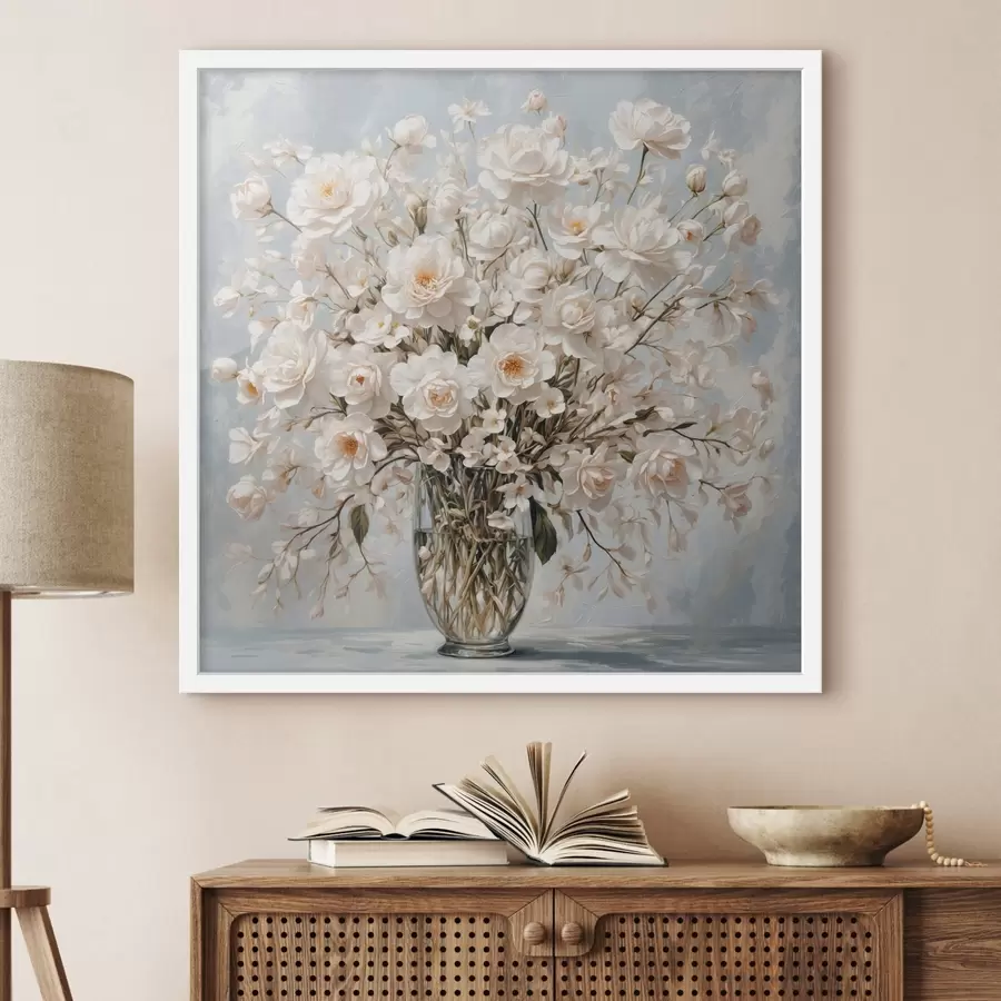 Papier peint Fleurs blanches dans un vase transparent en peinture acrylique f42545