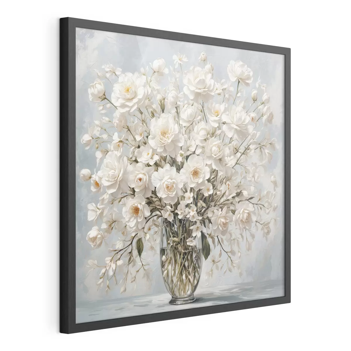 Poster Fleurs blanches dans un vase transparent en peinture acrylique f42545
