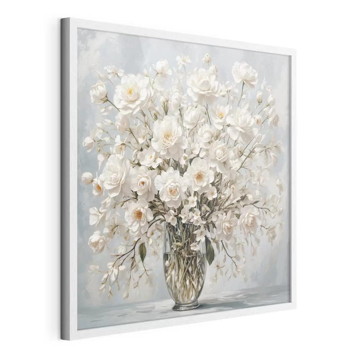 Poster Fleurs blanches dans un vase transparent en peinture acrylique f42545