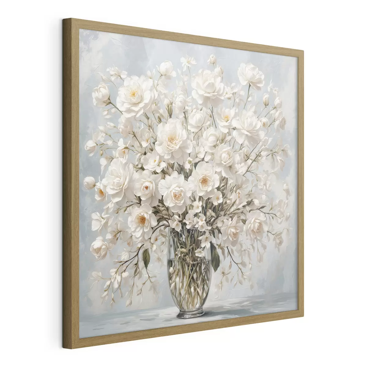 Poster Fleurs blanches dans un vase transparent en peinture acrylique f42545