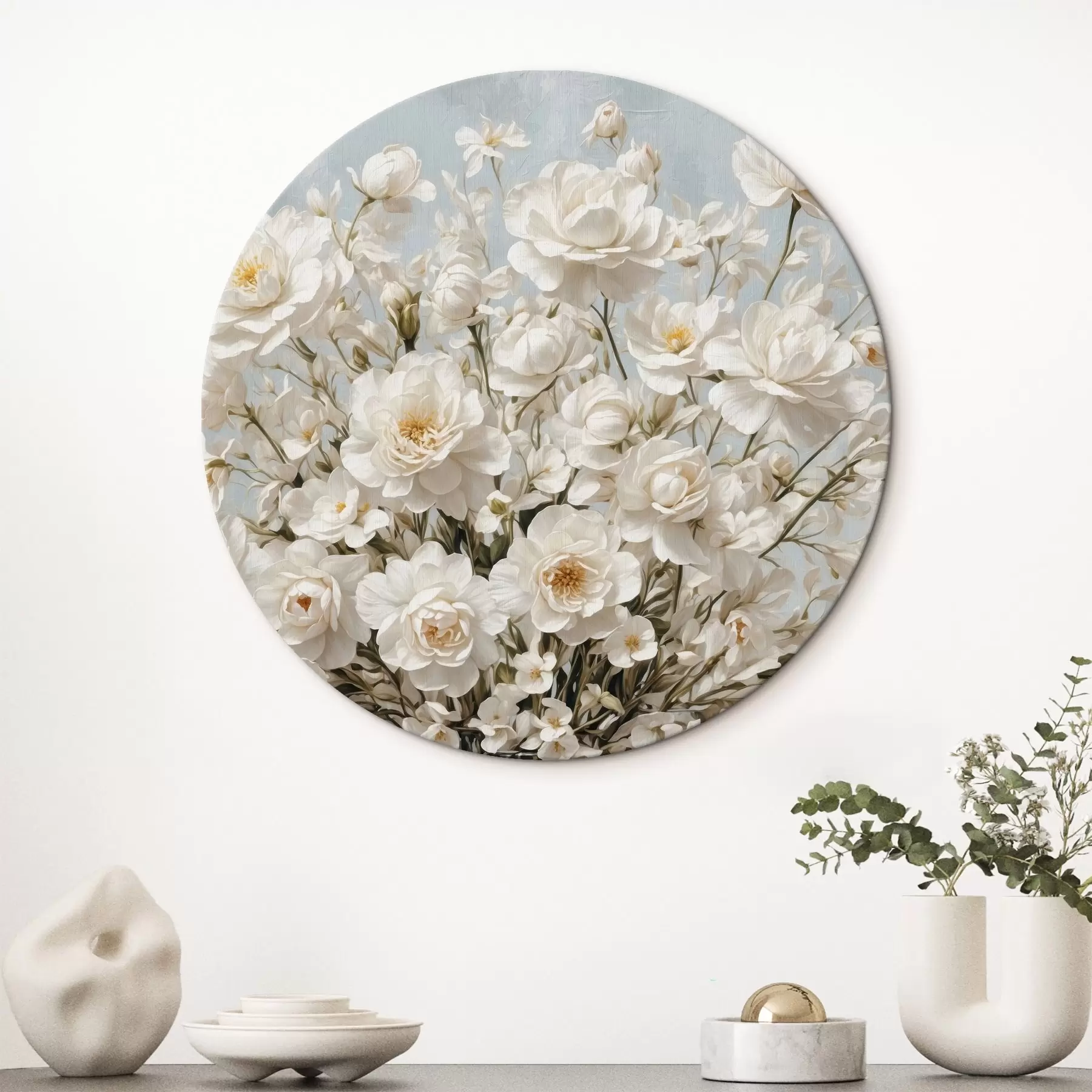 Tableau Fleurs blanches dans un vase transparent en peinture acrylique r42545