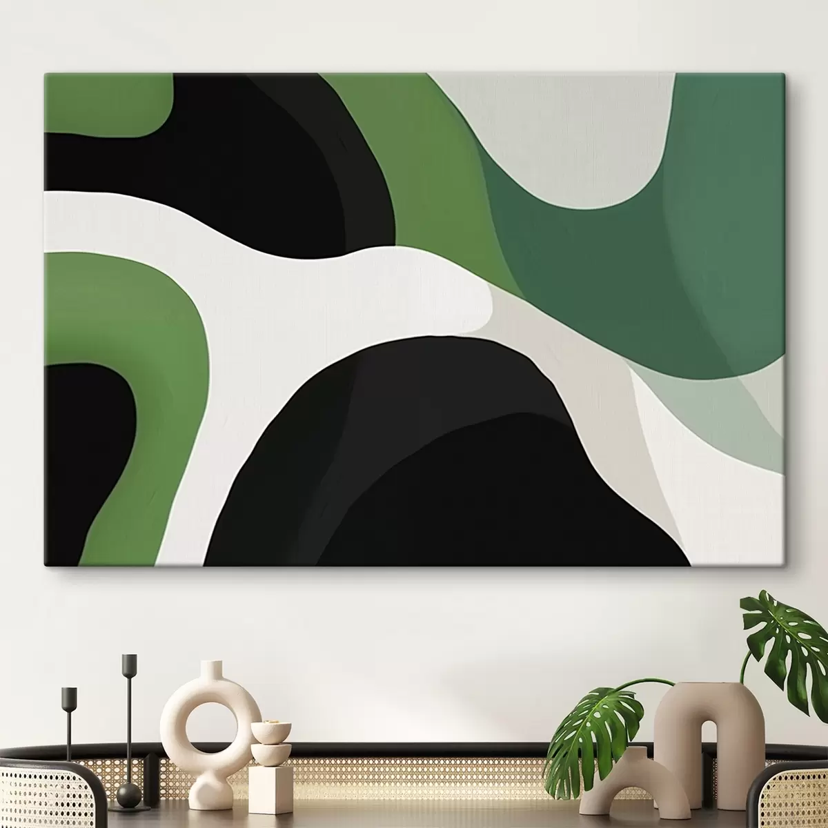 Tableau Motif géométrique abstrait dans les tons verts et noirs s42651
