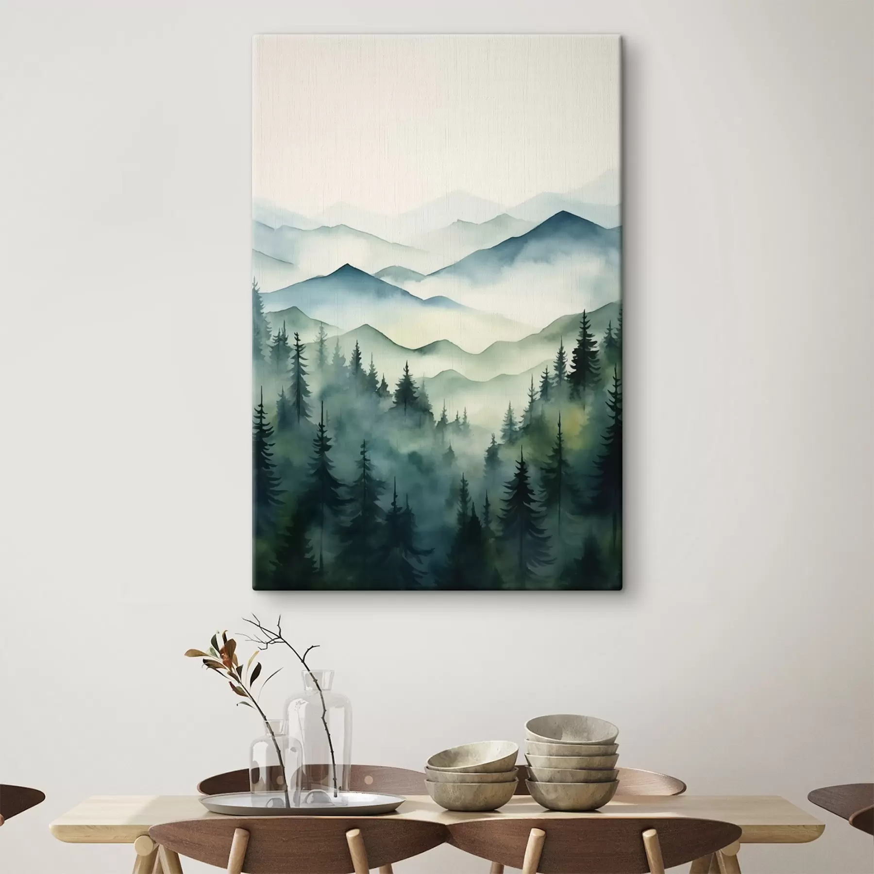 Papier peint Paysage brumeux avec montagnes et forêt s42662