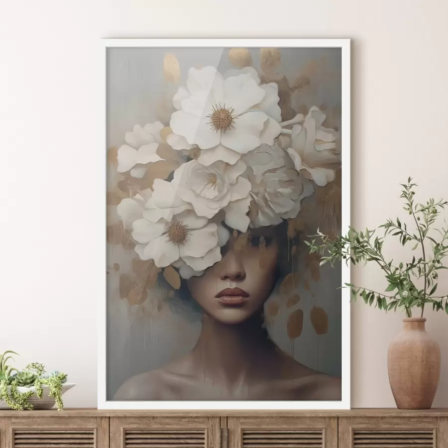 Papier peint Portrait avec des fleurs blanches f42664