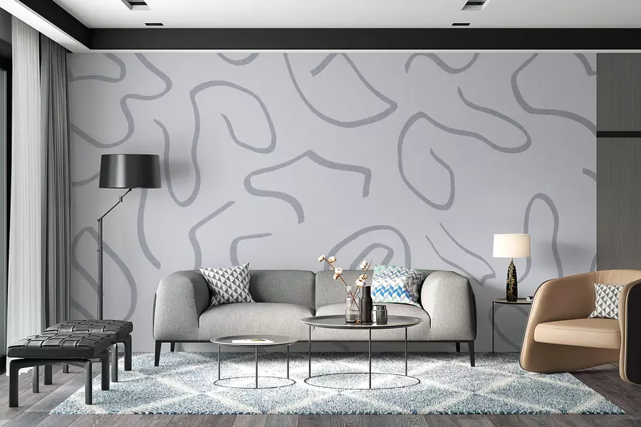 Papier peint Lignes et boucles de couleur bleue w02915v1