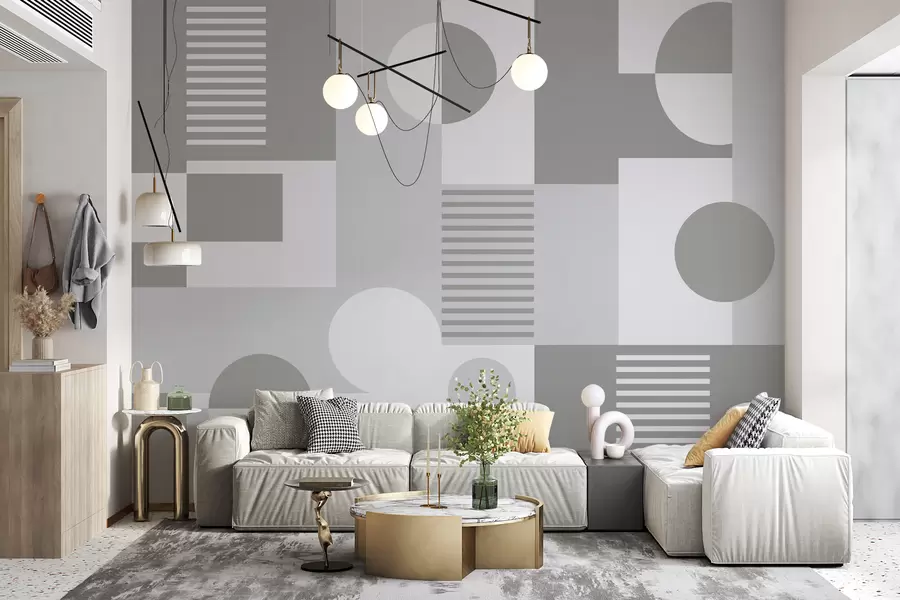 Papier peint Formes géométriques en bleu et gris w02916