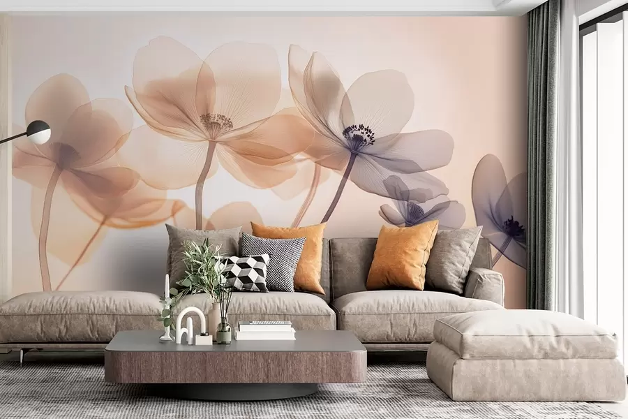 Papier peint Fleurs sauvages aériennes dans les tons bleu et orange w08490v1