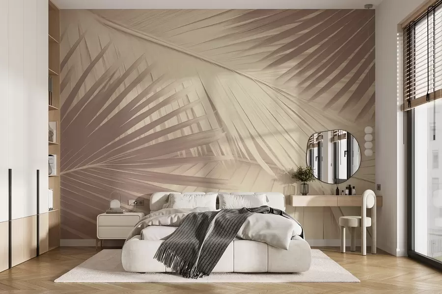 Papier peint Feuilles de palmier abstraites dans des tons doux w08677