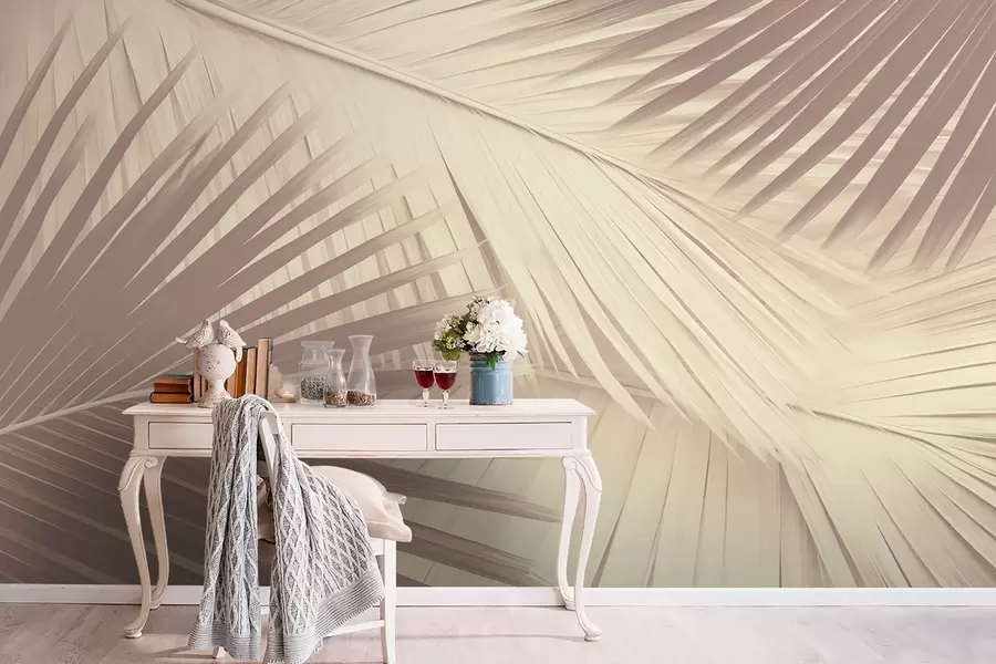 Papier peint Feuilles de palmier abstraites dans des tons doux w08677